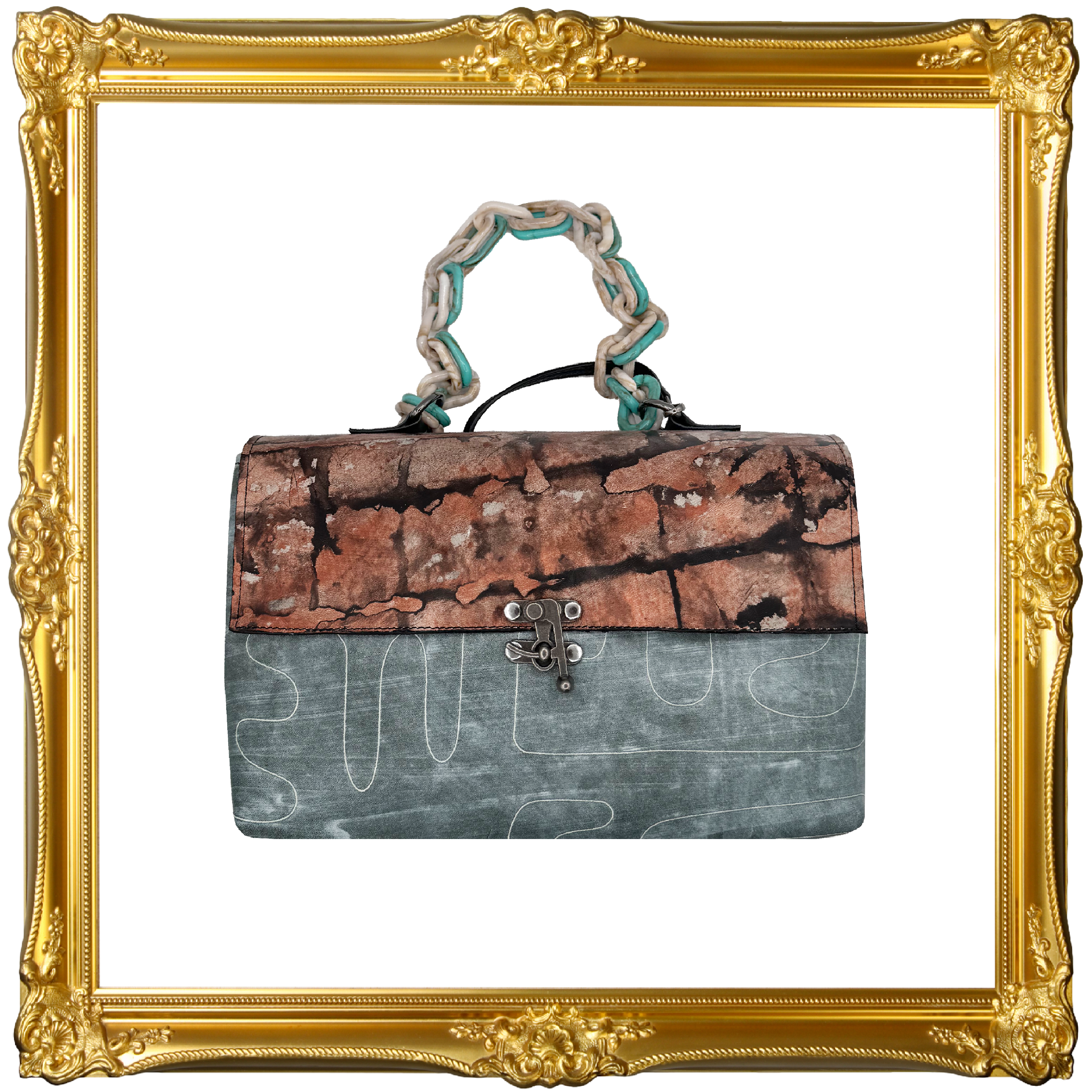 Mixed Media Leather Chain Top Handle Small Tote