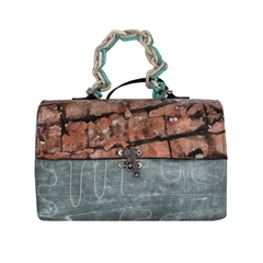 Mixed Media Leather Chain Top Handle Small Tote