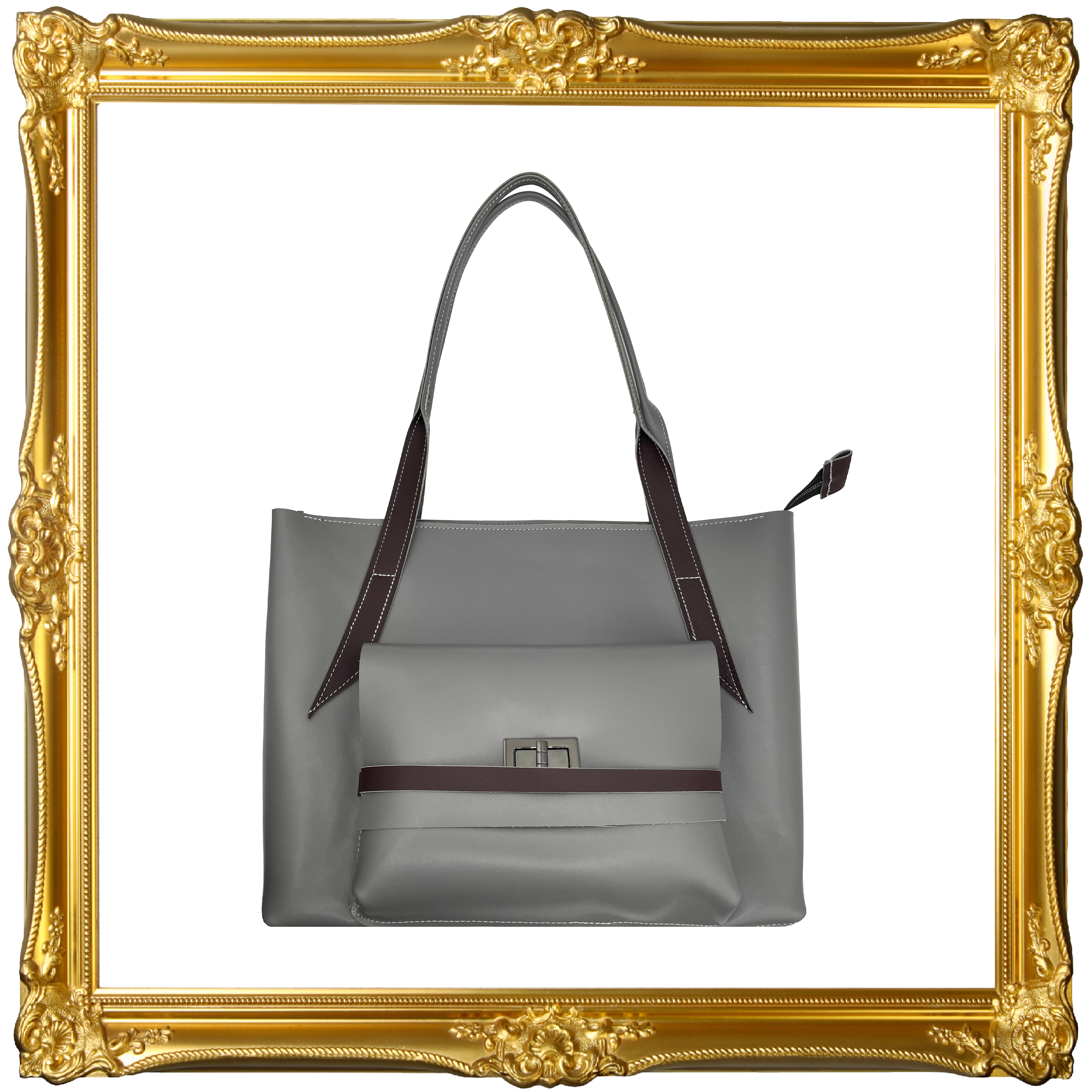 Everyday Color Block Tote Gray & Brown