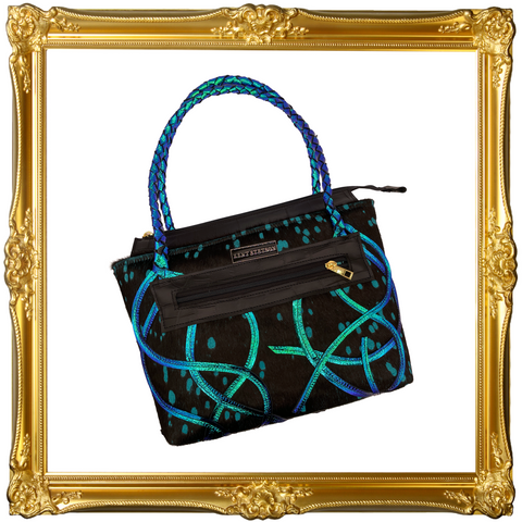 Black and Teal Braided Handle Small Tote