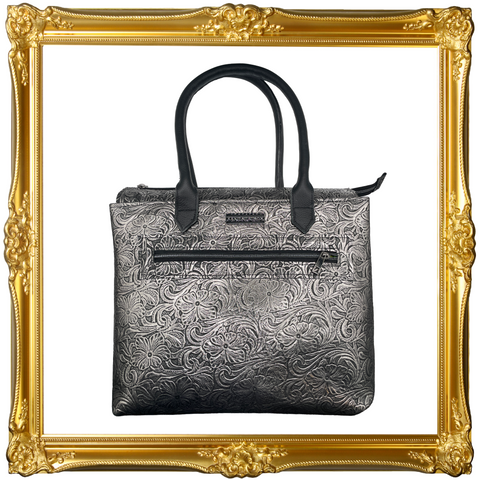 Metallic Pewter Embossed Large Tote