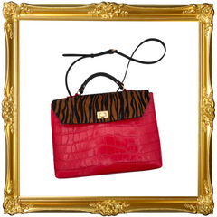 Mixed Media Animal Print Top Handle Satchel