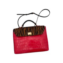 Mixed Media Animal Print Top Handle Satchel